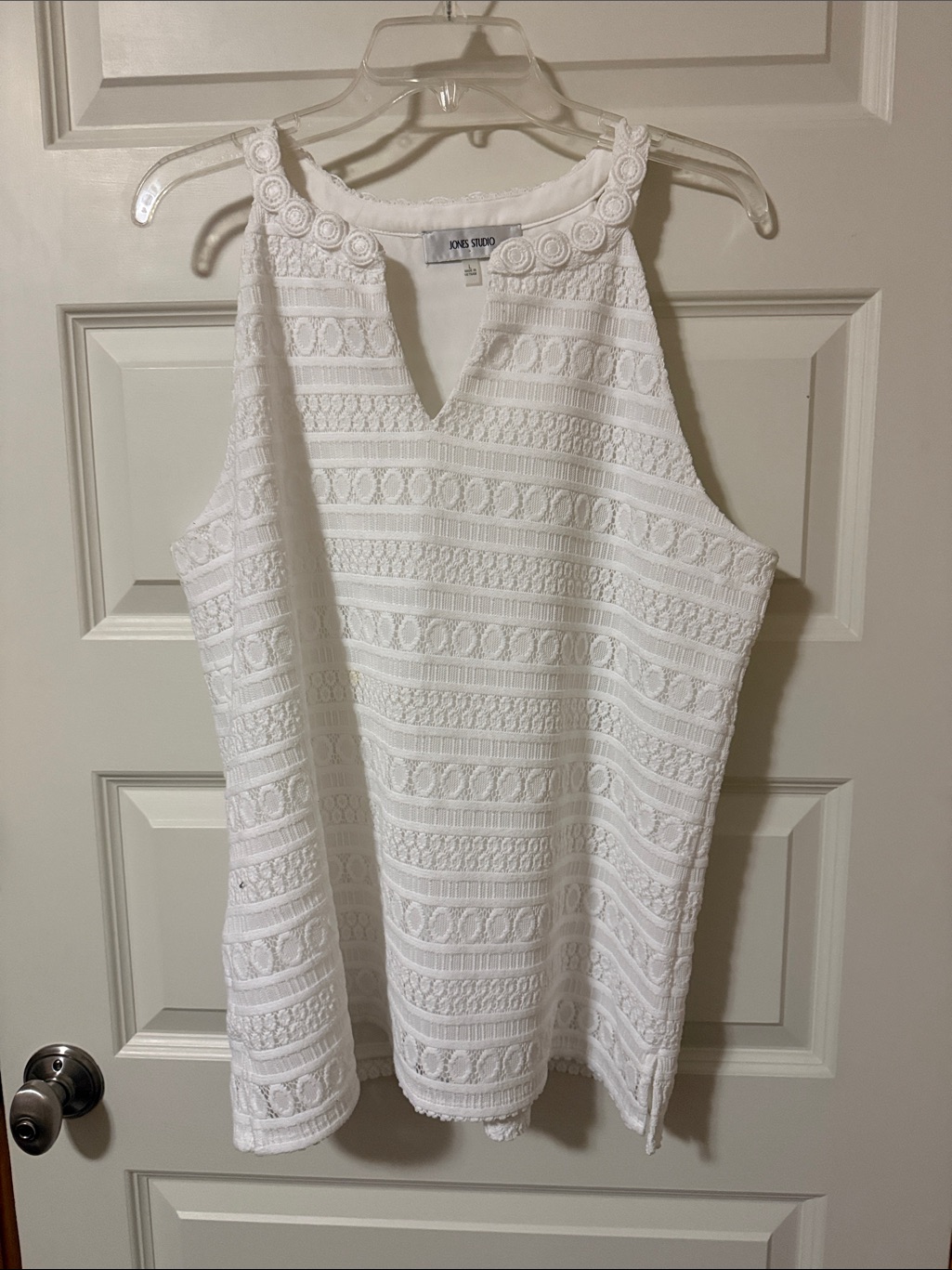Jones Studio White Crochet Halter Tank Top
